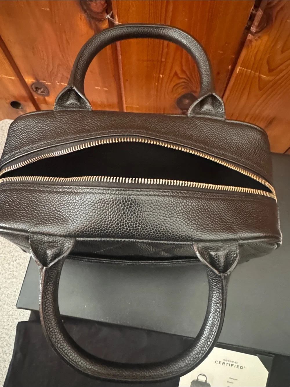 CHANEL Black Quilted Caviar Leather Top-Handle Satchel